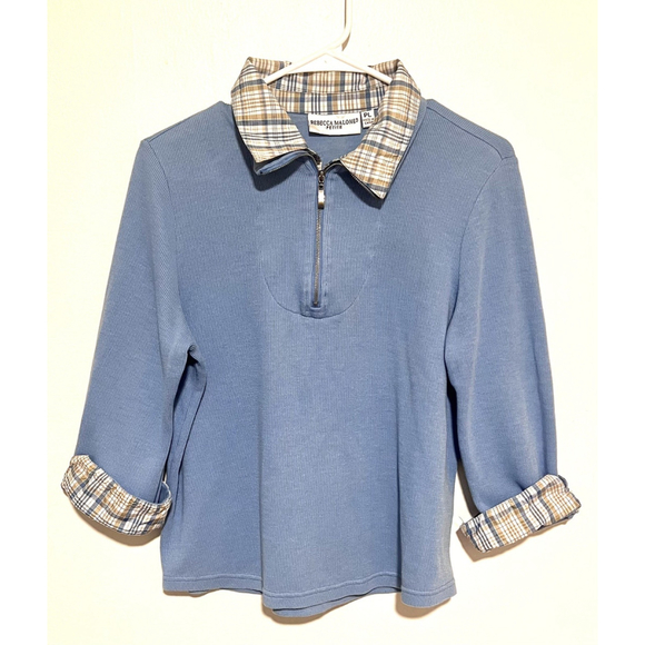 Rebecca Malone Tops - Rebecca Malone Lightweight Sweater Womens Large Petite Blue Layered 1/4 Zip